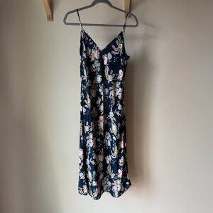 WILFRED | Only Satin Midi Slip Dress Floral - Classic Navy/aura Blue